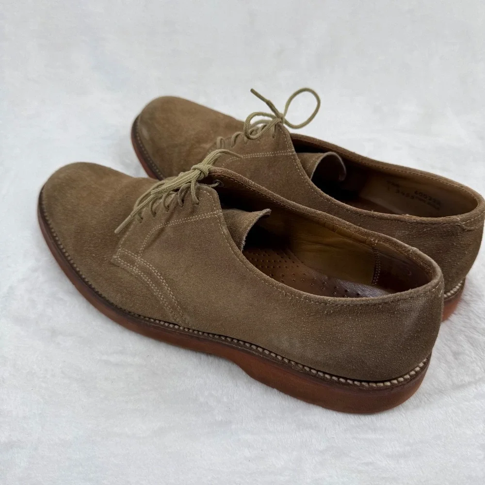 LL Bean Mens Suede Buck Oxfords Tan Brown Red Brick Sole Made‎ in USA 9.5